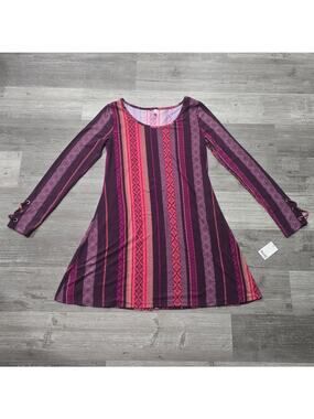 Mudd Pink & Purple Boho Striped Long Sleeve Tunic Style Dress